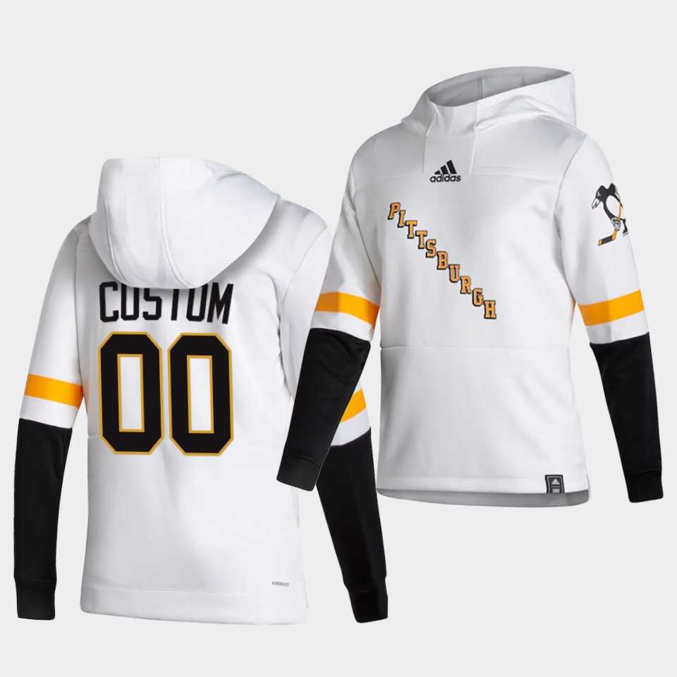 Men Pittsburgh Penguins 00 Custom White NHL 2021 Adidas Pullover Hoodie Jersey